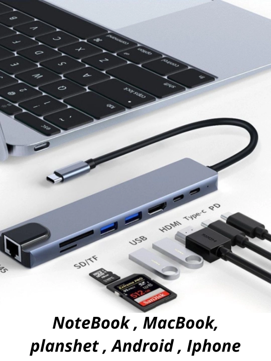 Переходник хаб 8 в 1, Type - C, USB HUB, для MacBook, iPad Pro и Андроид и iOS смартфонов - 