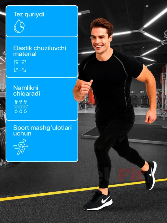 Rashgard erkaklar uchun 3 tasi 1 da, fitness uchun sport kiyimi, zal va yugirish uchun