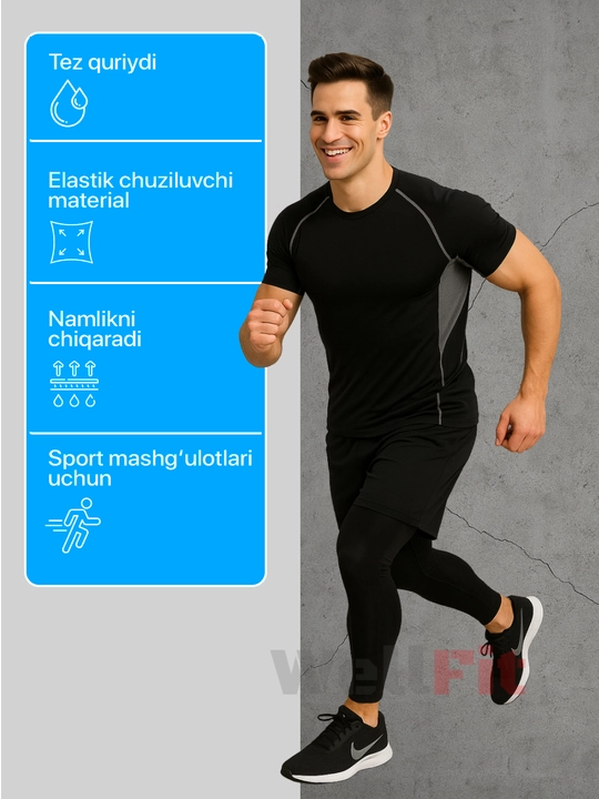 Rashgard erkaklar uchun 3 tasi 1 da, fitness uchun sport kiyimi, zal va yugirish uchun