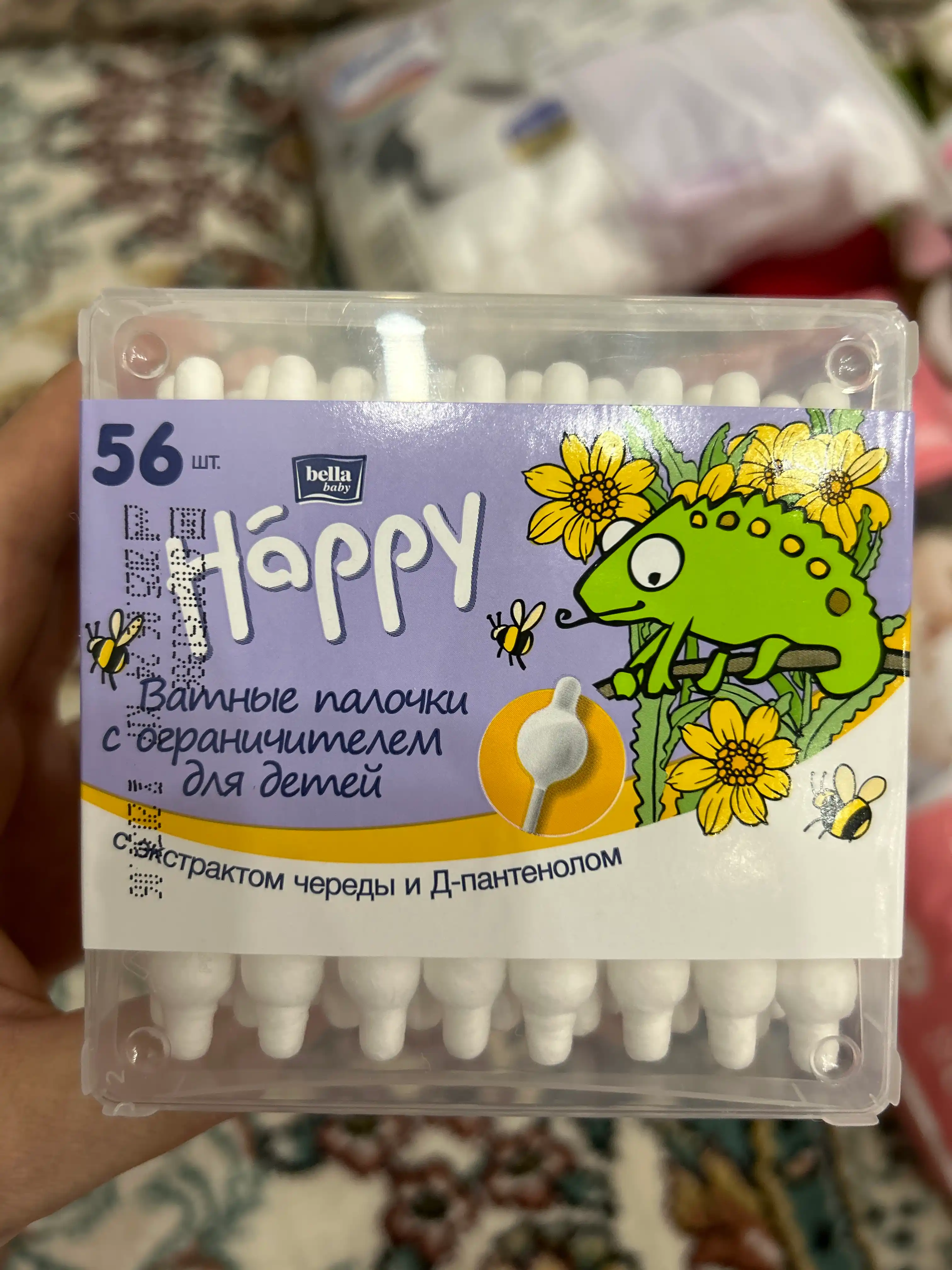 Ватные палочки для детей Bella Baby Happy, с экстрактом череды и Д-пантенолом, 56 шт
