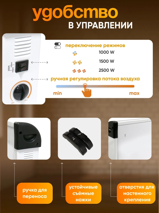 Elektr isitkich konvektor, pechka uy uchun 2500W, 3 xil isitish rejimi