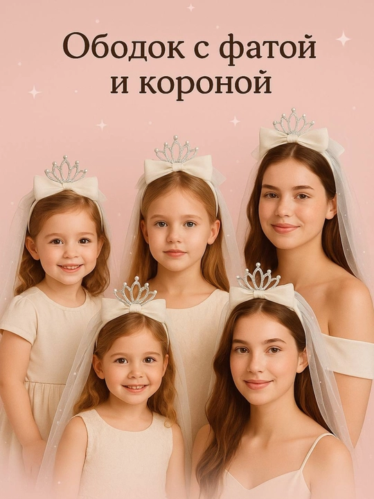 Ободок для девочек, ободок с короной и фатой