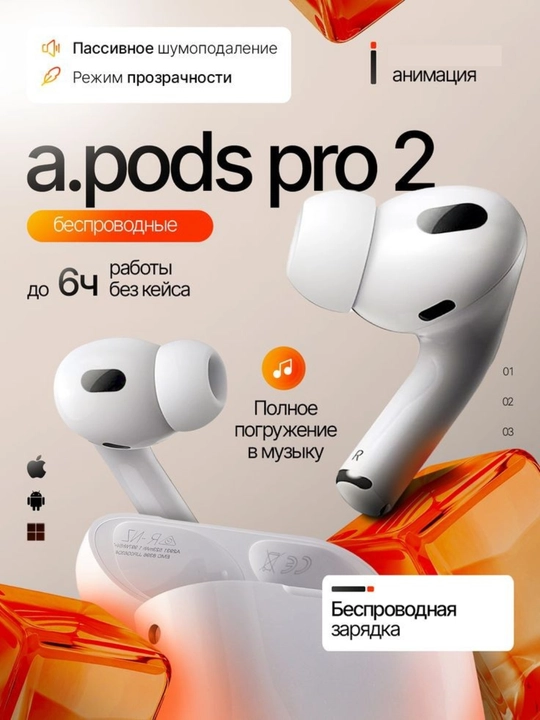Беспроводные наушники Pods Pro 2, Pods 3, cенсорные, для iPhone и Android - 