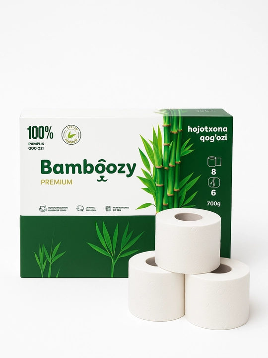 Гипоаллергенная туалетная бумага Bamboozy, 6 слоя, 8 шт + втулка