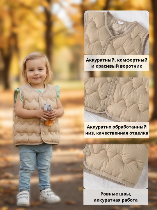 Жилетка детская утепленная, безрукавка, без капюшона