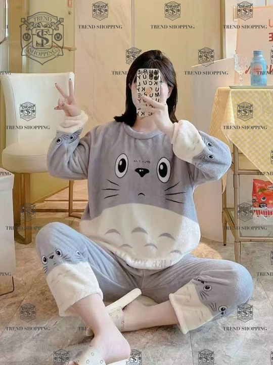 Plyushli momiq pijama, yumshoq pijama, pastki shim bilan - 
