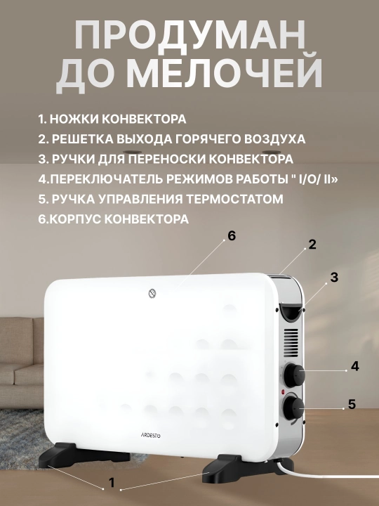 Elektr konvektorli isitgich Ardesto, 20 m2, 2000 Vt, qora, CHB-2000MBD
