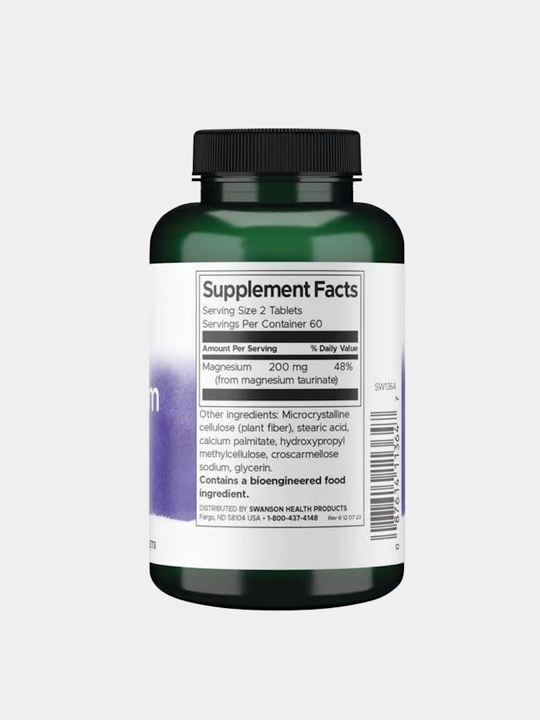 Swanson Magniy taurat (taurinat, taurate) 100 mg tabletkalarda