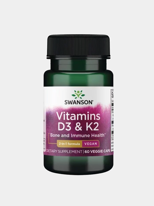 Swanson, Витамины D3 и K2, 60 капсул