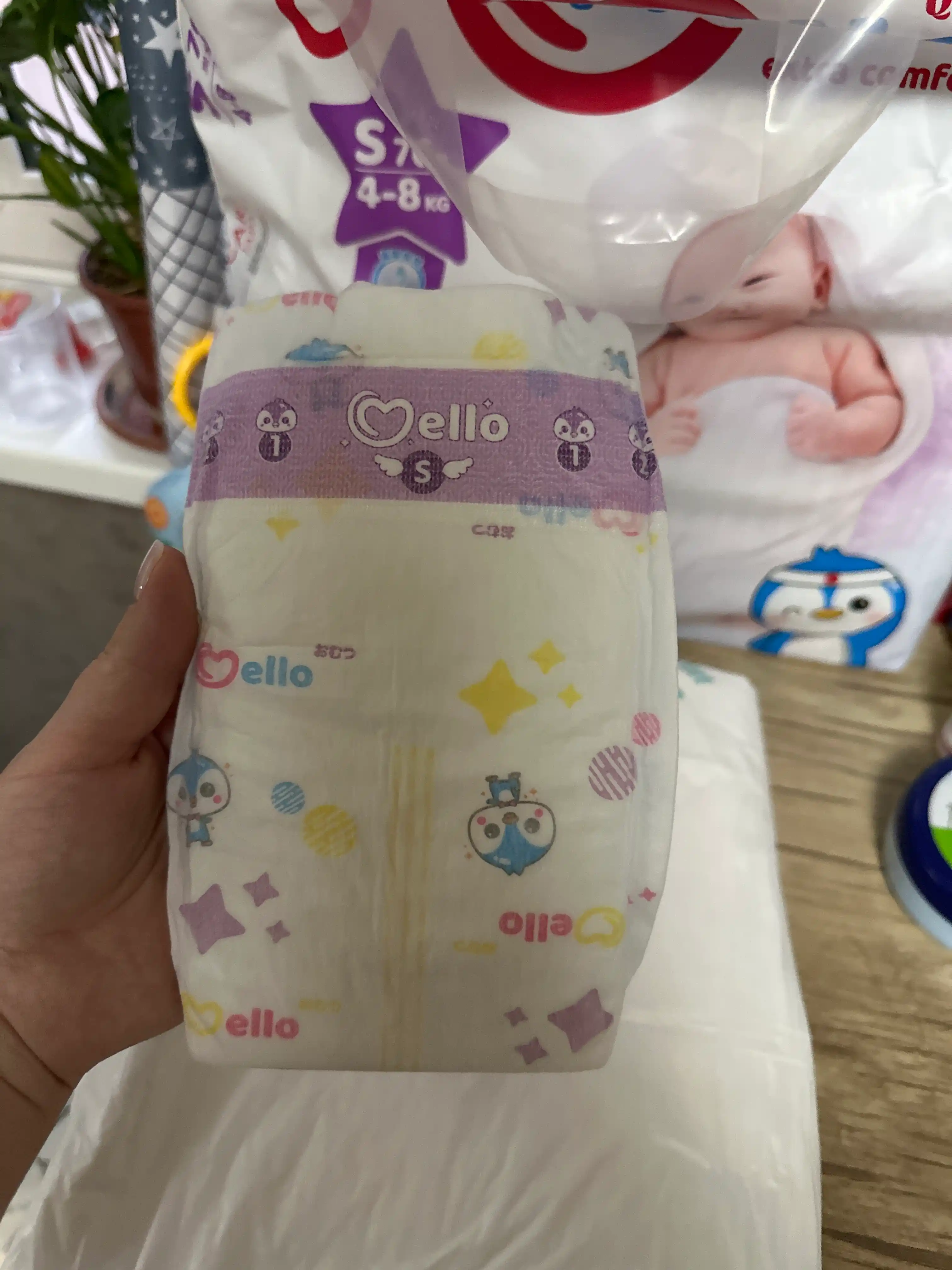 Yangi tug'ilgan chaqaloqlar uchun tagliklar MELLO,  S 4-8 kg, 72 dona
