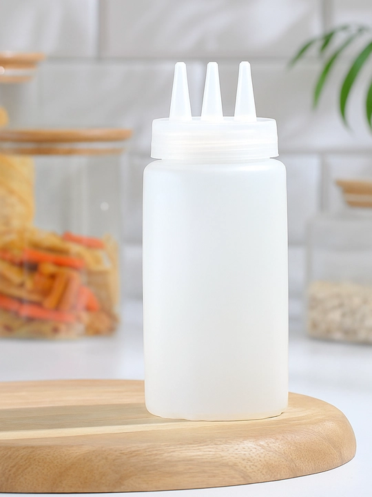 Qopqoq va nay bilan shaffof plastik sousli dispenser shishasi - 