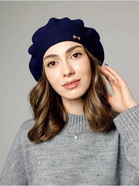 Ayollar shapkasi, beret, issiq shapka, qishki bosh kiyim, mo'ynali shapka, trikotaj beret