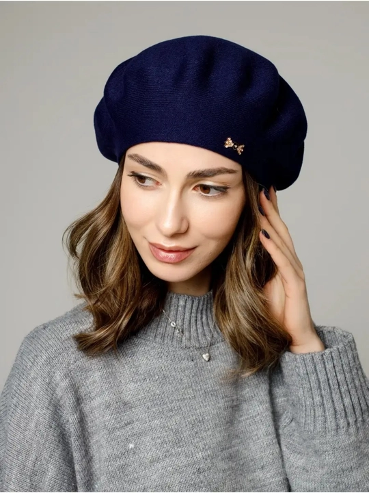 Ayollar shapkasi, beret, issiq shapka, qishki bosh kiyim, mo'ynali shapka, trikotaj beret