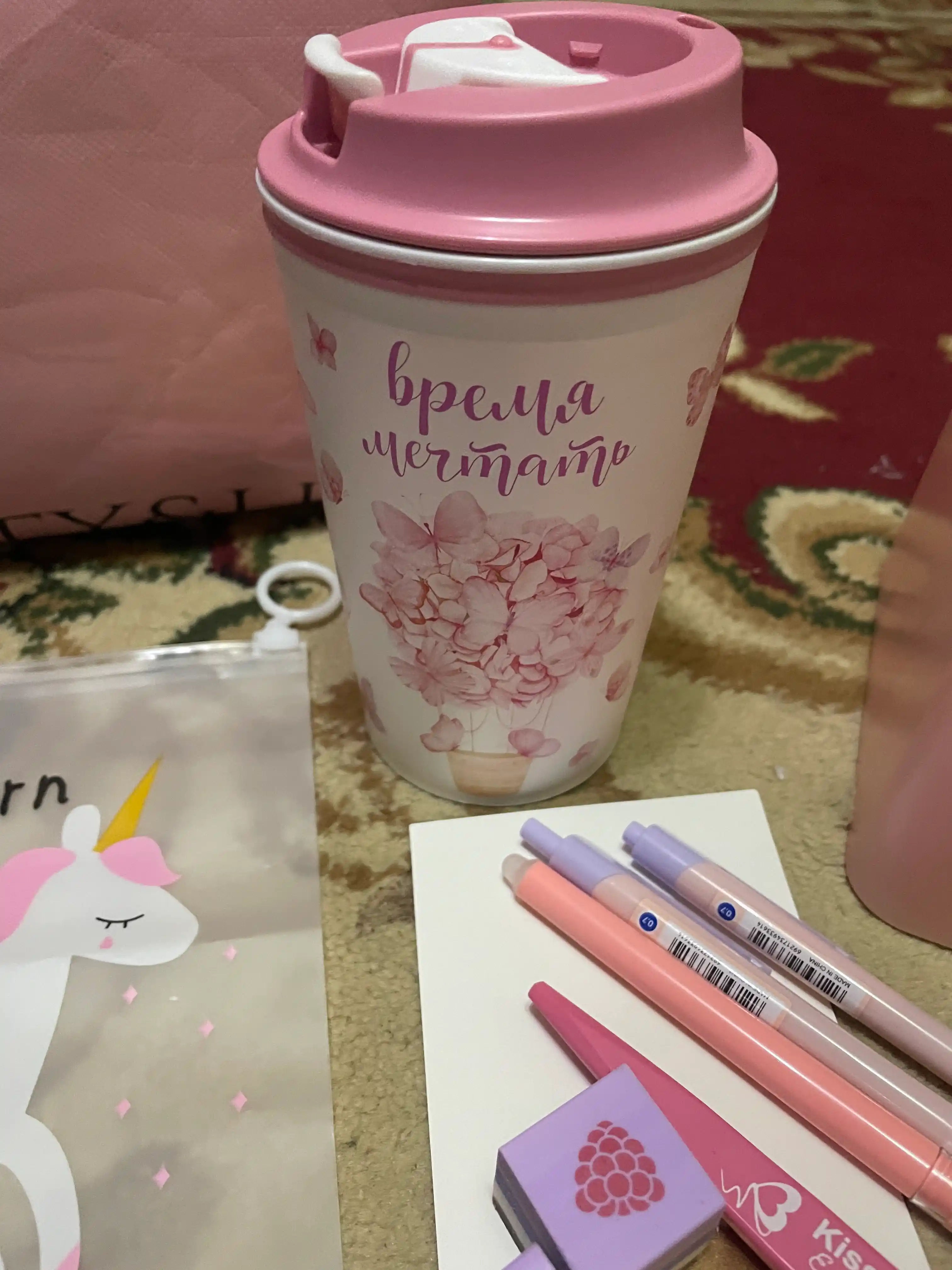 Термостакан для горячих напитков с клапаном и декором, стакан, кружка 350 мл