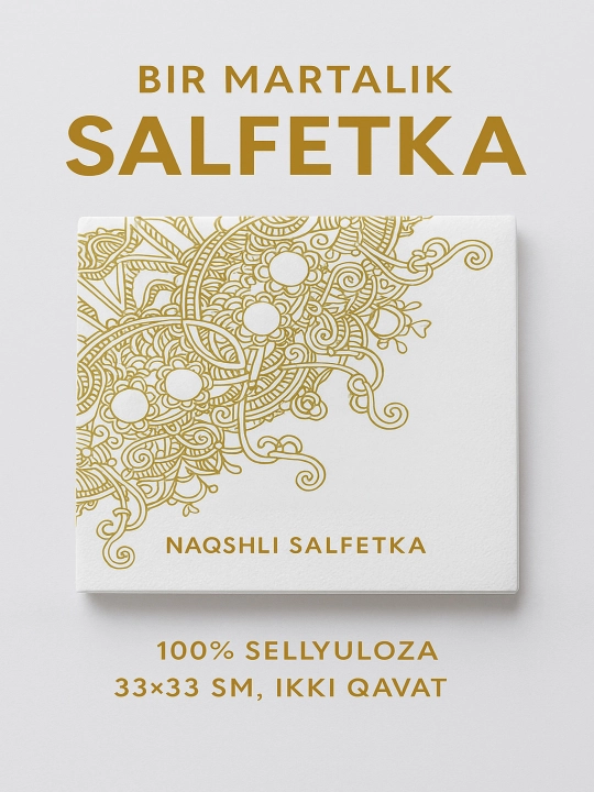 Naqshli qog'oz salfetkalar, 33*33 sm, 2 qatlamli, sellyuza, 15 dona