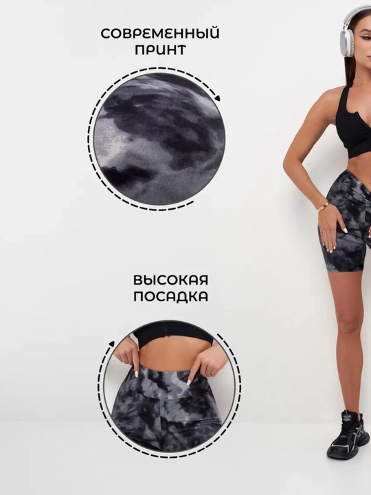 Шорты обтягивающие, велосипедки спортивные, для фитнеса и йоги, с принтом, высокая посадка