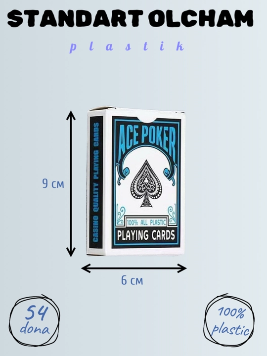 Ko'p rangli kartalar, poker uchun, fokuslar uchun, boshqa o'yinlar, 1 to'plam 54 dona