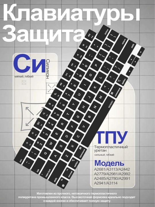 Накладка на клавиатуру для MacBook, Rus/Eng, русский