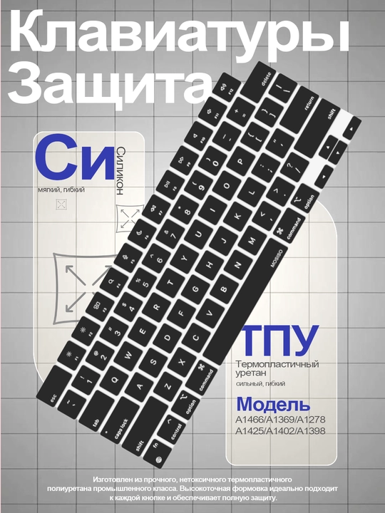 Накладка на клавиатуру для MacBook, Rus/Eng, русский