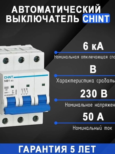 Автоматический выключатель CHINT DZ158 10KA 80A (8–12 дюймов) - 