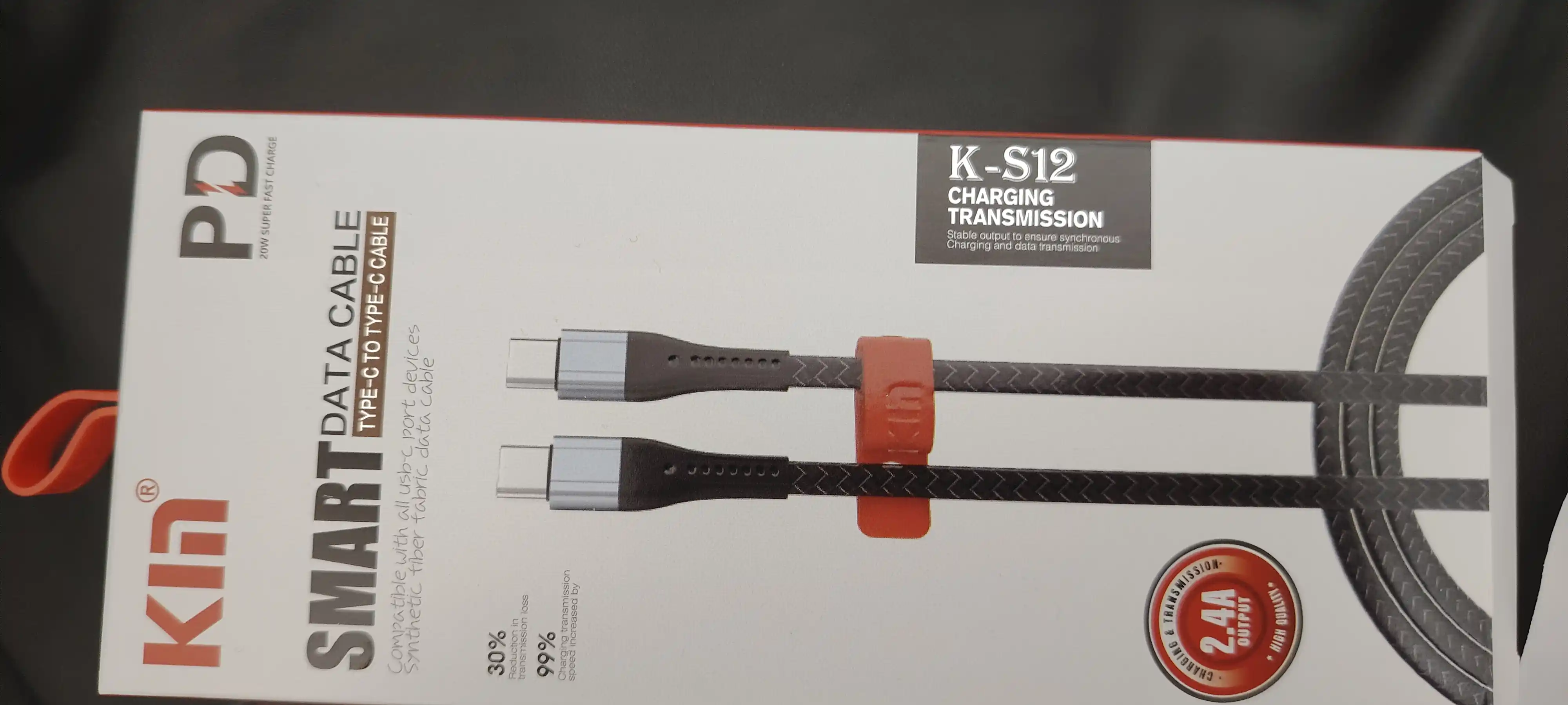 Кабель KIN K-S12 Type-C ↔ Type-C, 2.4A, 1 метр, нейлоновая оплётка