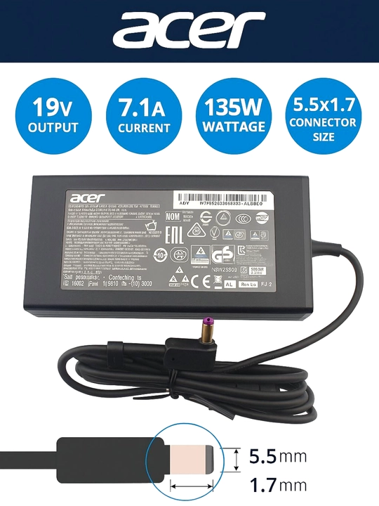 Блок питания для ноутбуков Acer 19V7.1A  135W размер наконечника 5.5х1.7мм - 