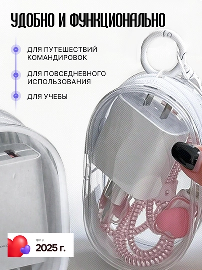 Чехол-брелок для зарядки на молнии, косметичка-органайзер для кабелей и аксессуаров