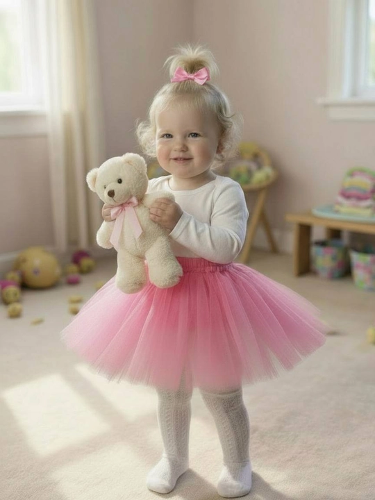 9 oylik-3 yoshli qizlar yubkasi  Minnie pomponli va applikatsiyali Fatin bolalar yubkasi