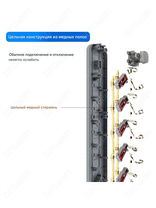 Удлинитель на 5 розеток, 5 м, ET439 Deli, 439-ET