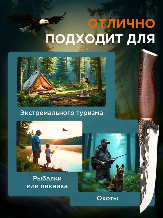 Zanglamaydigan po‘latdan ov pichog‘i g‘ilof bilan, baliq ovlash va sayohat uchun