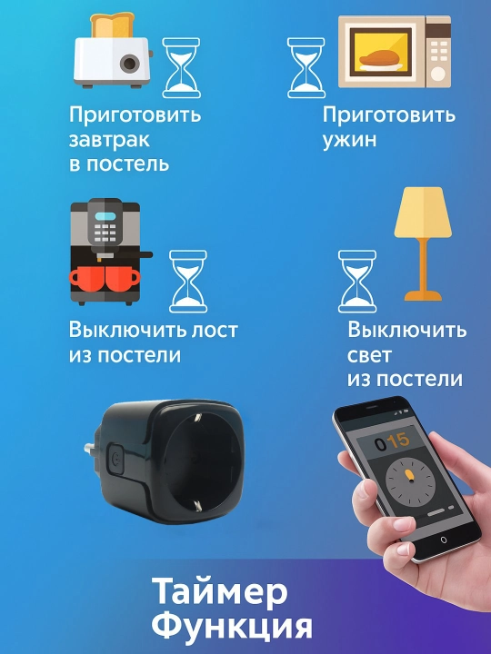 Wi-Fi smart rozetka (16A/20A), mobil va ovoz boshqaruv, taymer