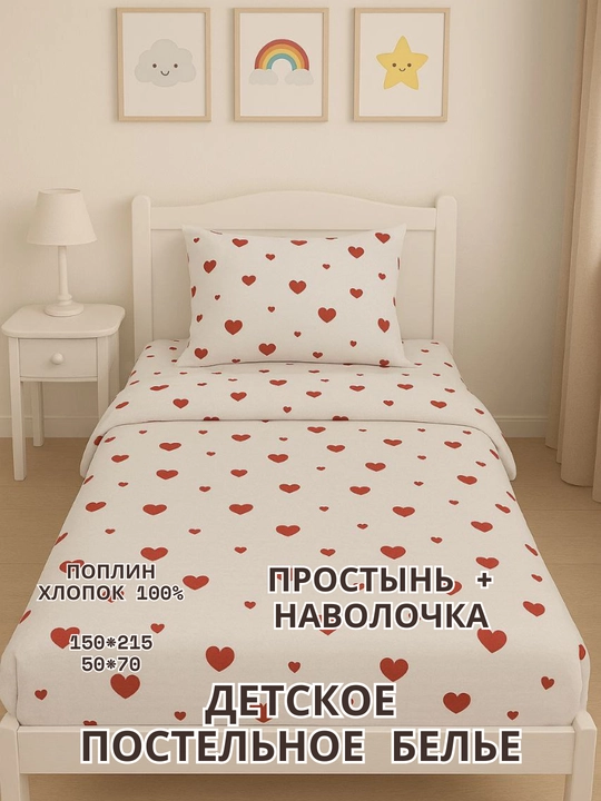 Bir kishilik bolalar choyshablari, yostiq jildlari 50*70 va choyshab 150*215 - 