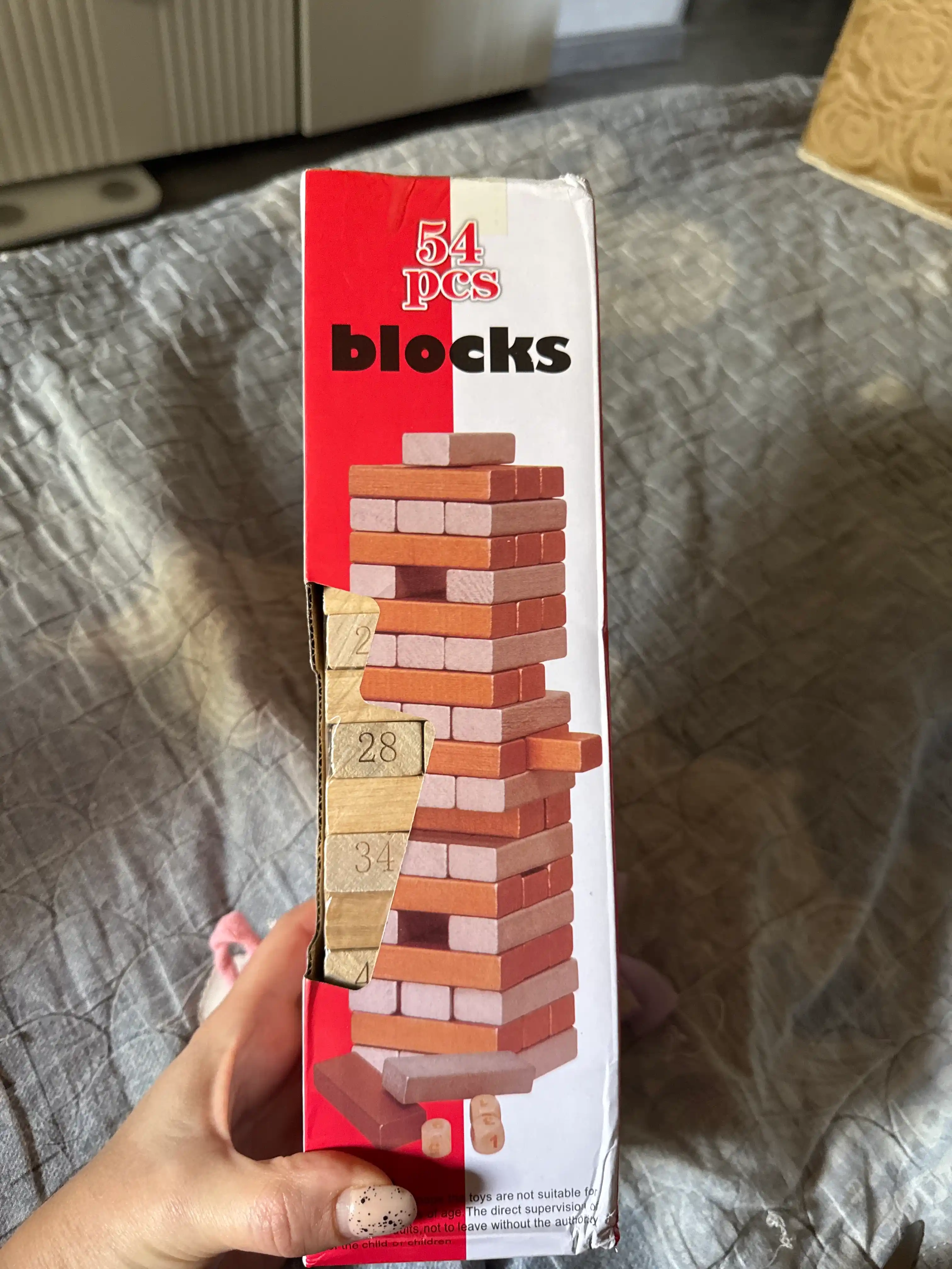 Stol o'yini Jenga, qulayotgan minora, do'stlar va oila uchun, sargish, 54 yog'och bloklari