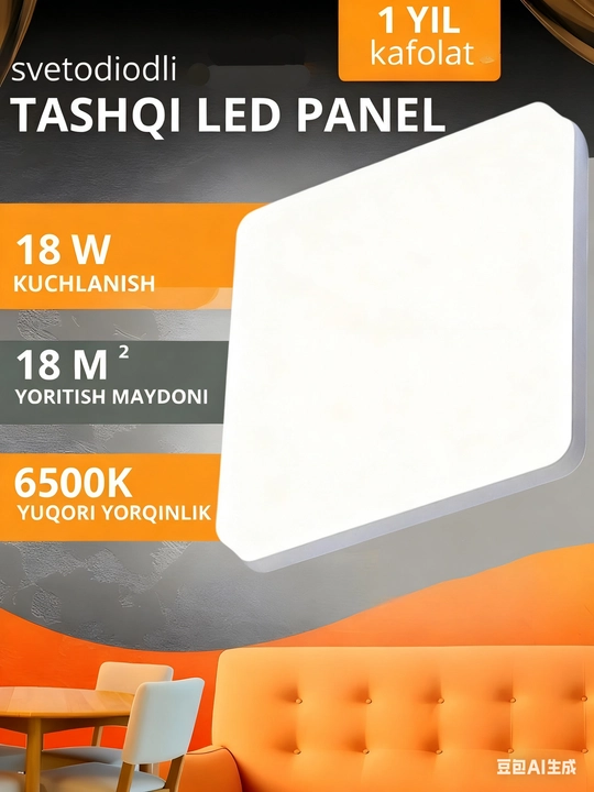 Lyustra LED panelli, 2 xil shakl, oq yorug'lik, devor va patolok uchun chiroq, qandil