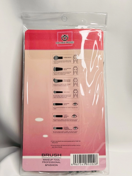 MU-MIX ROSE, universal makiyaj uchun cho‘tkalar jamlanmasi, 8 dona