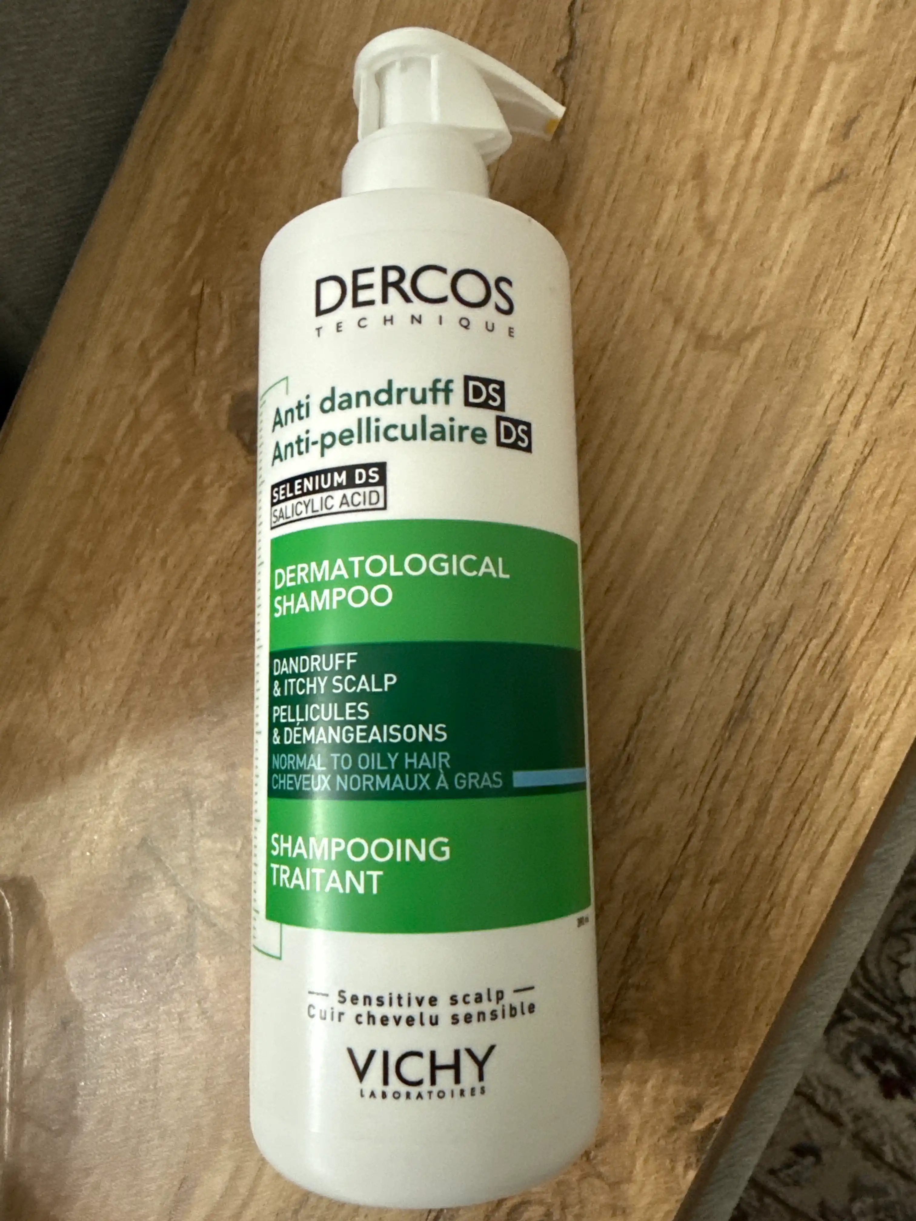 Vichy Dercos Zichlik va yog‘li sochlar uchun kepekka qarshi intensiv parvarish-shampun, 390 ml