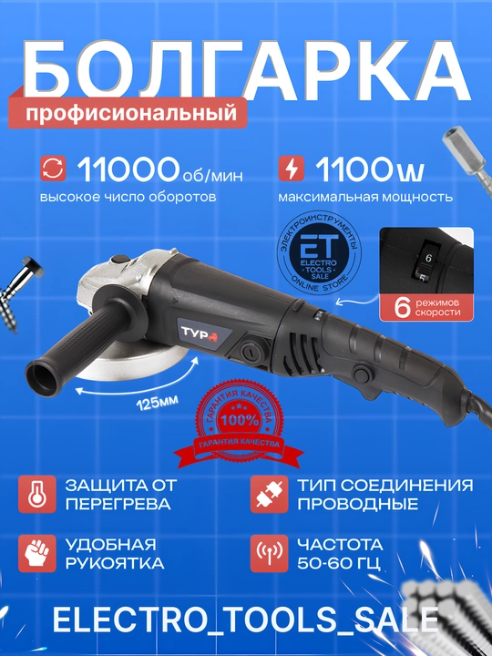 Болгарка, угловая шлифовальная машина, ТУР 125 мм - 