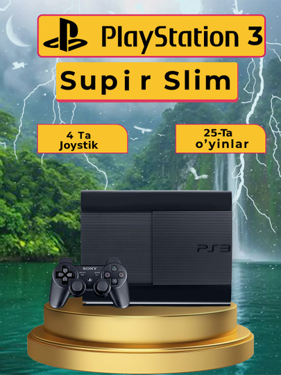 Игровая консоль Sony Playstation 3 Supir Slim PS3 с играми 4, джойстиками - 