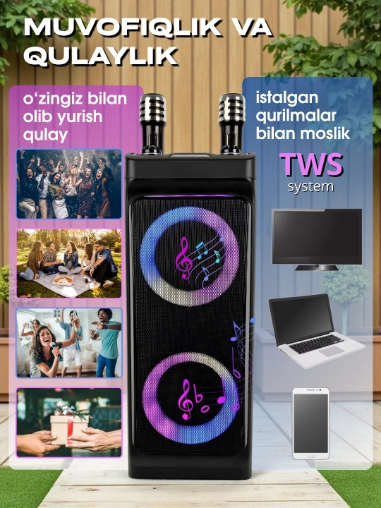 Portativ kalonkalar karaoke, Bluetooth kalonka mikrafon, masofadan boshqarish pulti