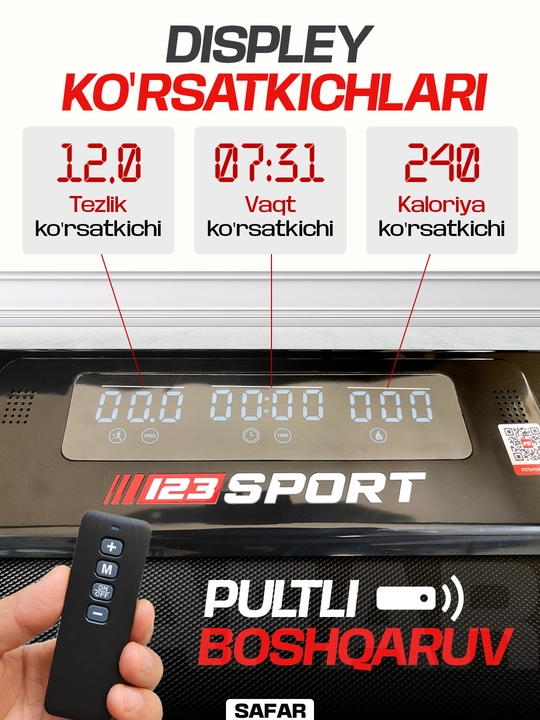 Uy uchun yig‘iladigan elektr yugurish yo‘lagi, 8-12 km-soat