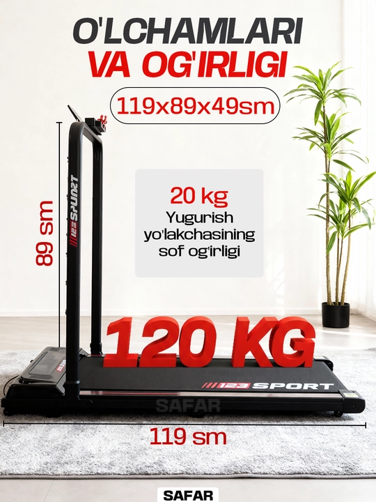 Uy uchun yig‘iladigan elektr yugurish yo‘lagi, 8-12 km-soat