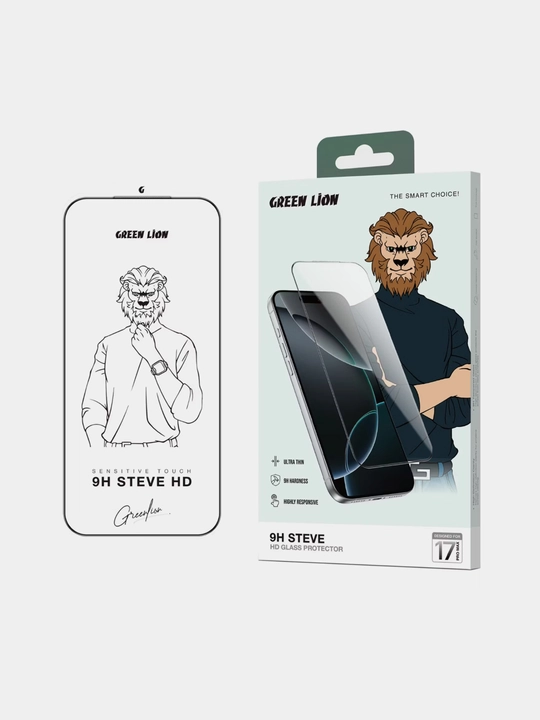 Защитное стекло Green Lion 9H Steve HD для iPhone 17, 16, 15, 14 Pro, Pro Max, Air - 