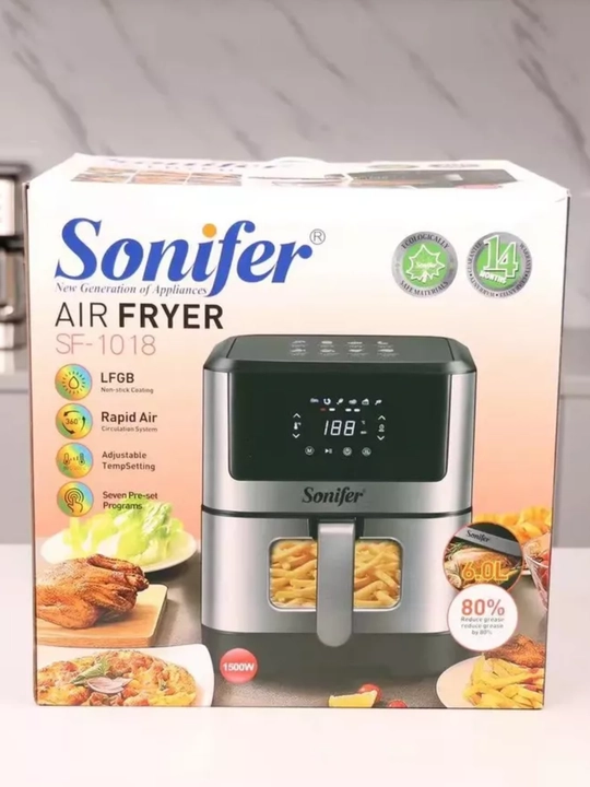 Aerogrill Sonifer SF-1018, 6 L — sensorli boshqaruv, sog‘lom pishirish uchun elektr fritoz