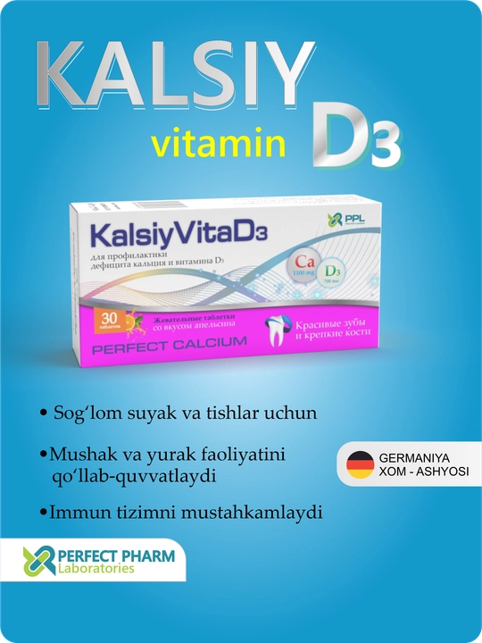 Kalsiy D3 vitamini, 30 dona, apelsin ta'mi – KalsiyVitaD3 butun oila uchun - 