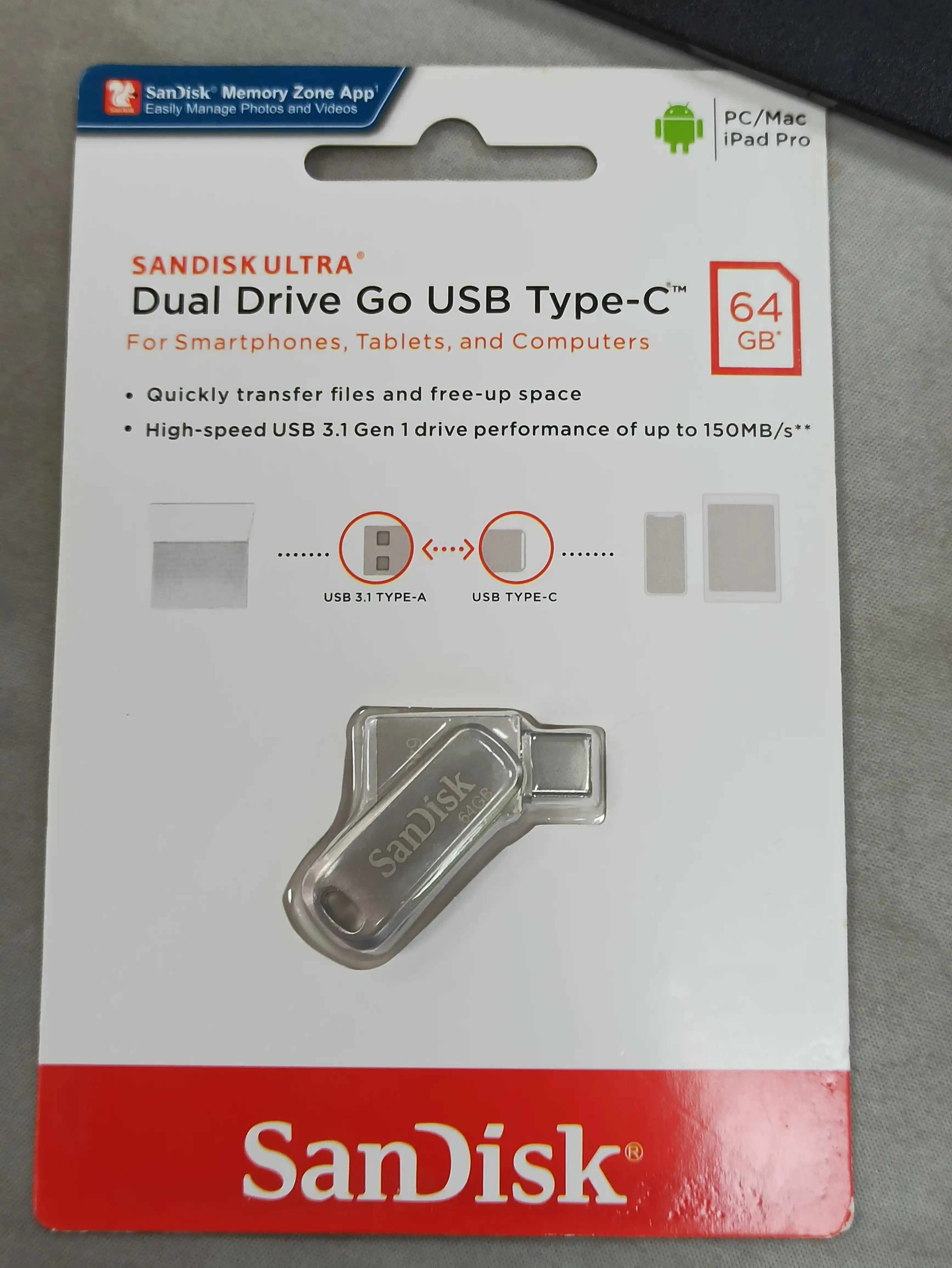 USB Flash накопитель Sandisk ultra 16/32/64/128GB Dual Drive Luxe, USB 3.2+Type C OTG