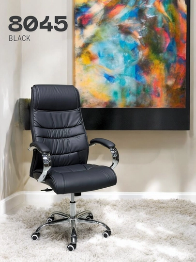 Кресло для офиса и дома, из эко кожи, поворот 360°, механизм качания — ALLITEM-ENERGYCHAIRS-ЧЕРН