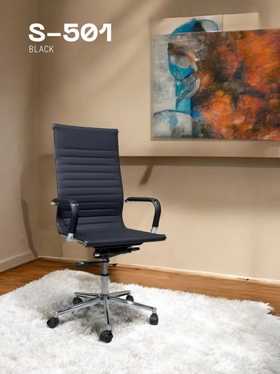 Кресло для офиса и дома, из эко кожи, поворот 360°, механизм качания — ALLITEM-ENERGYCHAIRS-ЧЕРНСТЕ