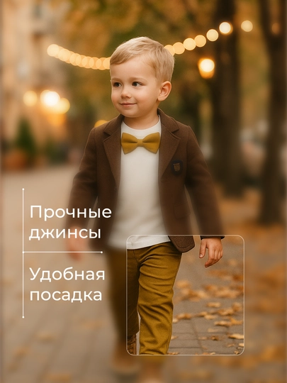 Костюм для мальчиков, 3 в 1: шерстяной пиджак, джинсы и хлопковый лонгслив