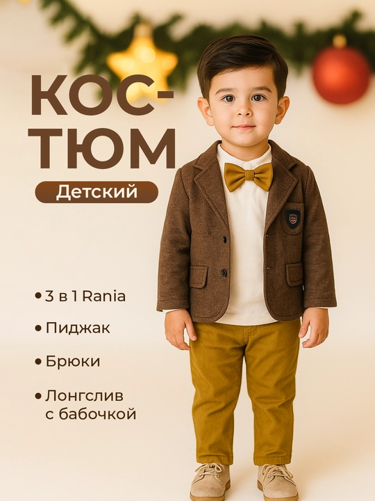Костюм для мальчиков, 3 в 1: шерстяной пиджак, джинсы и хлопковый лонгслив