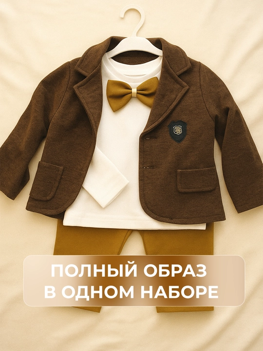 Костюм для мальчиков, 3 в 1: шерстяной пиджак, джинсы и хлопковый лонгслив